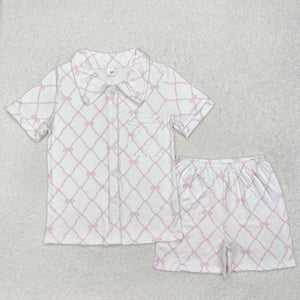 GSSO1708 Adult summer pink plaid shorts pajamas