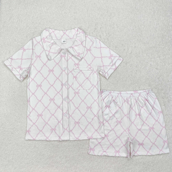 GSSO1708 Adult summer pink plaid shorts pajamas