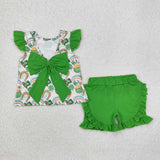 GSSO1713 girls St. Patrick's Day green bow shorts outfits