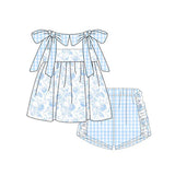 Pre-order GSSO1716 girls blue plaid floral shorts outfits