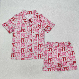 GSSO1717 Adult summer pink bow shorts pajamas