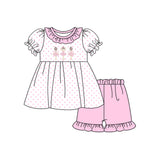 Pre-order GSSO1732 girls pink puff sleeve Ballerina shorts outfits（Deadline Dec.27）