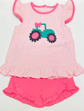 Pre-order GSSO1757 girls tractor pink flying sleeve shorts outfits