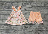 GSSO1763 girls orange flying sleeve shorts floral outfits