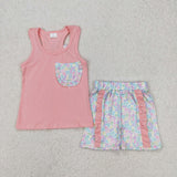 GSSO1783 girls pink sleeveless pocket shorts floral outfits