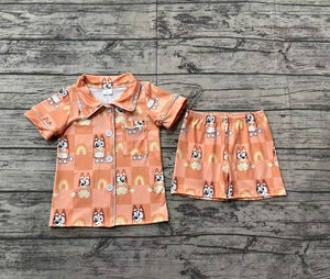 Pre-order GSSO1801 girls orange short sleeve cartoon dog outfits