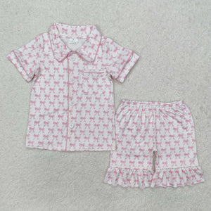 GSSO1820 girls rose bow short sleeve pajamas