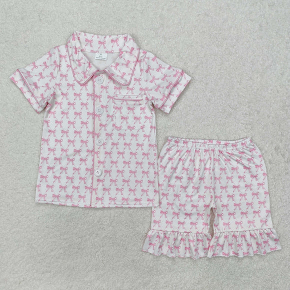 GSSO1820 girls rose bow short sleeve pajamas