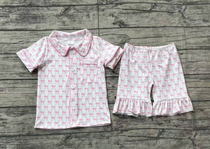 Pre-order GSSO1820 girls rose bow short sleeve pajamas（Deadline Jan.8）