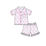 Pre-order GSSO1820 girls rose bow short sleeve pajamas（Deadline Jan.8）