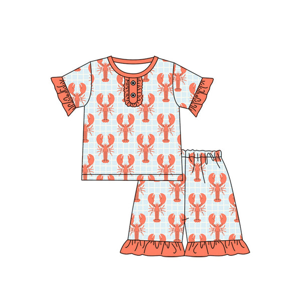 Pre-order GSSO1829 girls orange tiny lobster short sleeve pajamas（Deadline Jan.11）