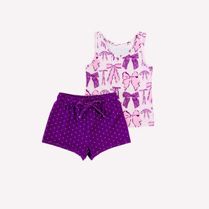 Pre-order GSSO1835 girls purple bow shorts outfits（Deadline Jan.13）