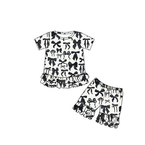 Pre-order GSSO1852 girls short sleeve black bow shorts pajamas（Deadline Jan.14）