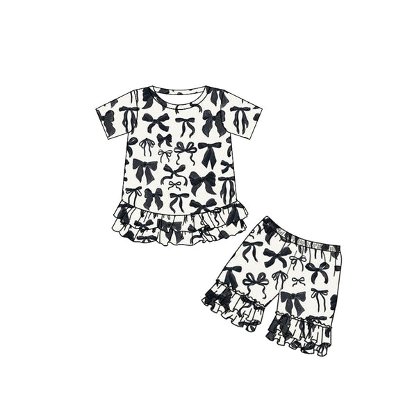 Pre-order GSSO1852 girls short sleeve black bow shorts pajamas（Deadline Jan.14）