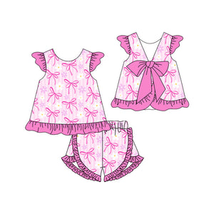 Pre-order GSSO1868 girls rose flying sleeve bow shorts outfits（Deadline Jan.15）