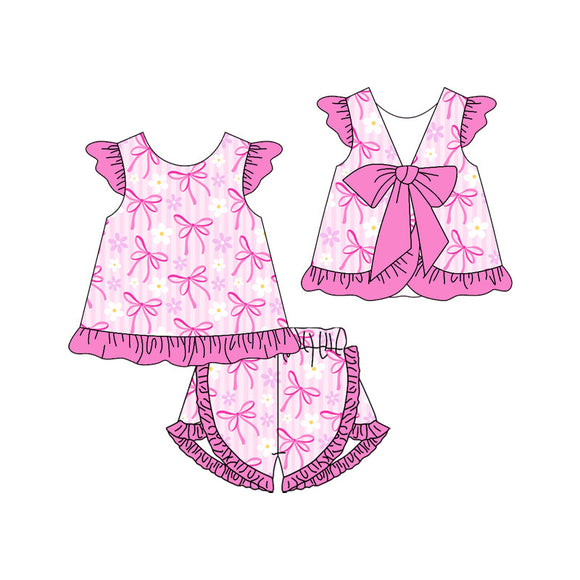 Pre-order GSSO1868 girls rose flying sleeve bow shorts outfits（Deadline Jan.15）