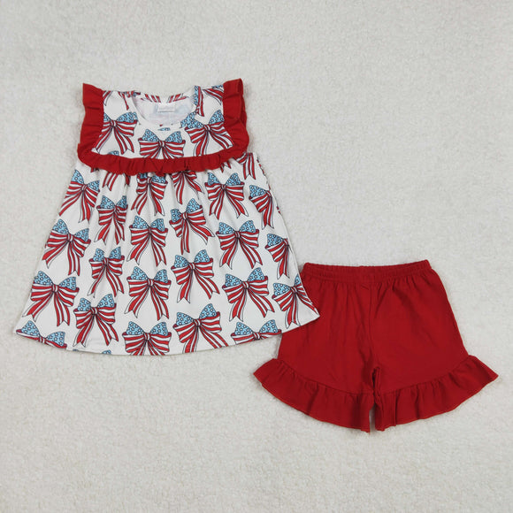 GSSO2019 girls July Fourth bow red shorts outfits