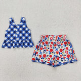 GSSO2025 girls blue checkered strawberry shorts outfits