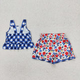 GSSO2025 girls blue checkered strawberry shorts outfits