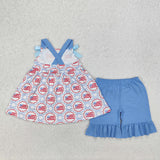 GSSO2074 girls July Fourth blue bow shorts outfits