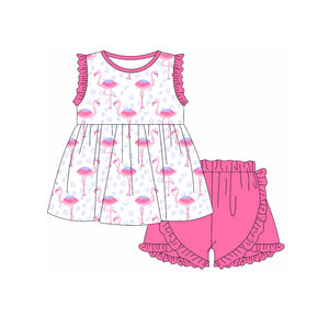 Pre-order GSSO2090 girls floral sleeveless Red-crowned crane shorts outfits（Deadline Feb.11)