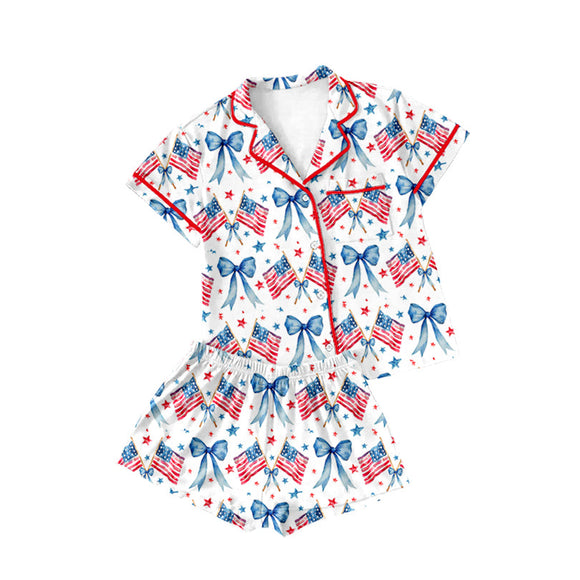 Pre-order GSSO2091 girls July Fourth shorts pajamas（Deadline Feb.11)