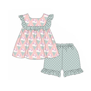 Pre-order GSSO2093 girls floral sleeveless Ice cream shorts outfits（Deadline Feb.11)