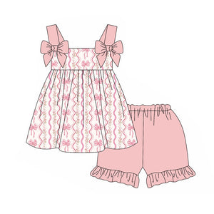 Pre-order GSSO2094 girls pink orange bow shorts outfits（Deadline Feb.11)