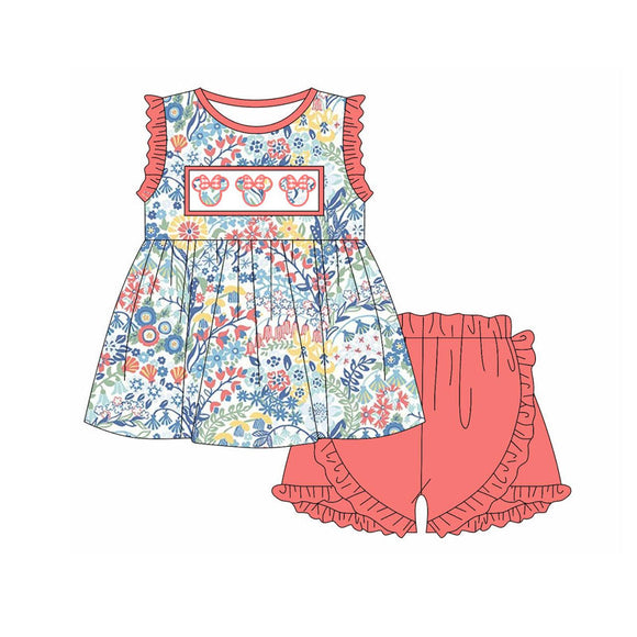 Pre-order GSSO2095 girls floral sleeveless leaf shorts outfits（Deadline Feb.11)