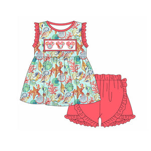 Pre-order GSSO2096 girls floral sleeveless starfish shorts outfits（Deadline Feb.11)