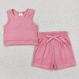 GSSO2130 baby girls rose sleeveless shorts outfits Yoga