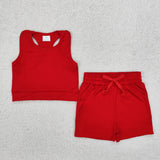 GSSO2131 baby girls red sleeveless shorts outfits Yoga