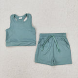GSSO2133 baby girls green sleeveless shorts outfits Yoga