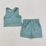 GSSO2133 baby girls green sleeveless shorts outfits Yoga