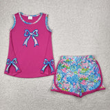 GSSO2149 baby girls rose bow shorts outfits