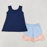 GSSO2272 baby girls navy sleeve bow blue shorts outfits