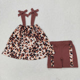GSSO2352 baby girls  brown leopard bow shorts outfits