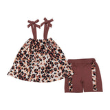 GSSO2352 baby girls  brown leopard bow shorts outfits