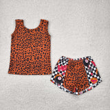 GSSO2391 baby girls leopard sleeveless shorts outfits