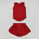 GSSO2499 baby girls red sleeveless shorts outfits