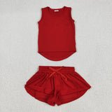 GSSO2499 baby girls red sleeveless shorts outfits