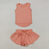 GSSO2502 baby girls orange sleeveless shorts outfits