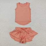 GSSO2502 baby girls orange sleeveless shorts outfits