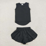 GSSO2505 baby girls black sleeveless shorts outfits