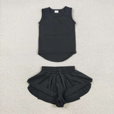 GSSO2505 baby girls black sleeveless shorts outfits