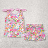 GSSO2551 baby girls pink flower shorts outfits