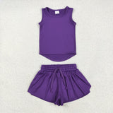GSSO2573 girls vest purple shorts outfits yoga