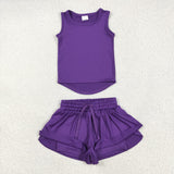GSSO2573 girls vest purple shorts outfits yoga