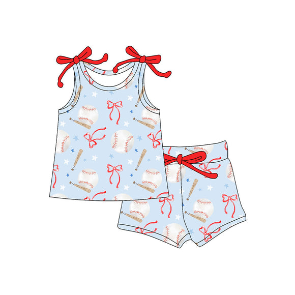 Pre-order GSSO2586  baby girls baseball red  bow outfits（Deadline May.4）