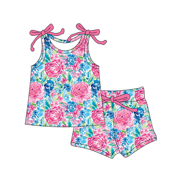 Pre-order GSSO2588 baby girls rose blue flower outfits（Deadline May.5）